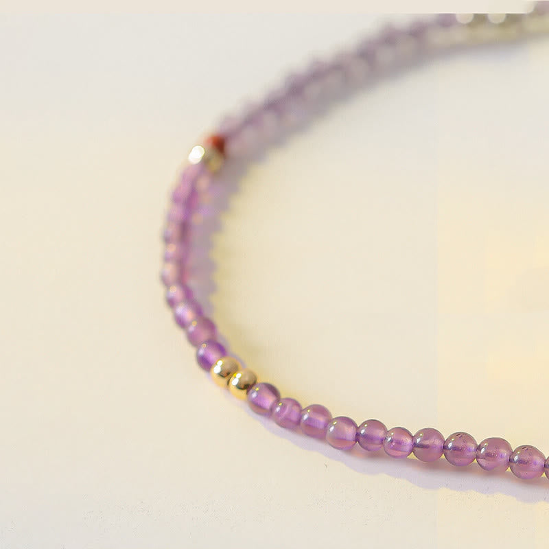 Buddha Stones 2 mm Ultra cienkie koraliki Naturalny ametyst 14-karatowa miedź pozłacana Bransoletka medytacyjna Wewnętrzny spokój