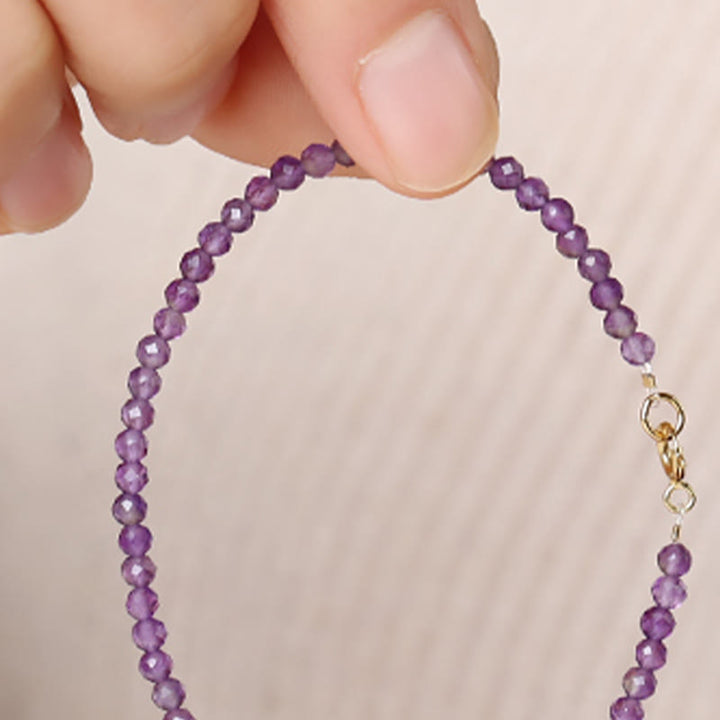 Buddha Stones 3 mm Naturalny Ametyst Ultracienkie Koraliki 14k Złota Miedź Bransoletka Duchowej Świadomości