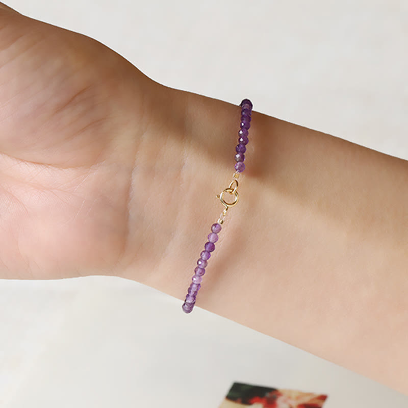 Buddha Stones 3 mm Naturalny Ametyst Ultracienkie Koraliki 14k Złota Miedź Bransoletka Duchowej Świadomości