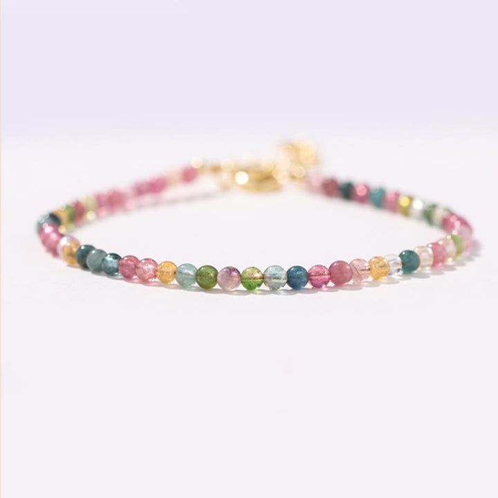 Buddha Stones 2 mm Wielokolorowy Turmalin Ultra-cienkie Koraliki 14k Złota Miedź Bransoletka Mądrości