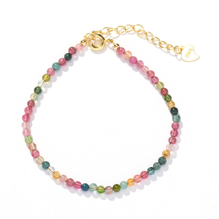 Buddha Stones 2 mm Wielokolorowy Turmalin Ultra-cienkie Koraliki 14k Złota Miedź Bransoletka Mądrości