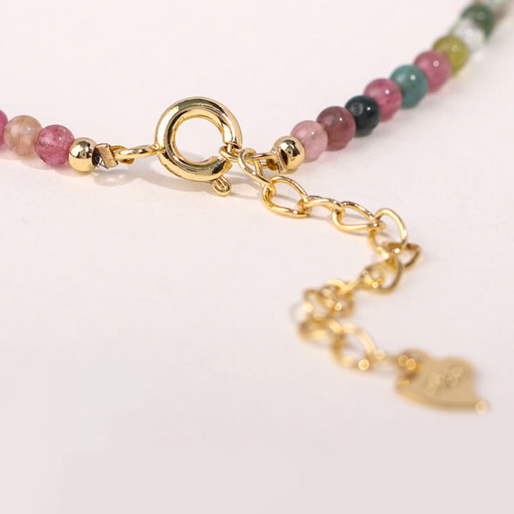 Buddha Stones 2 mm Wielokolorowy Turmalin Ultra-cienkie Koraliki 14k Złota Miedź Bransoletka Mądrości