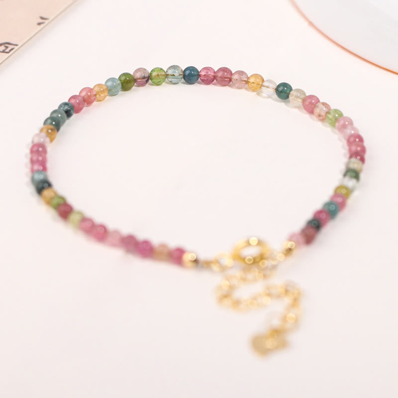Buddha Stones 2 mm Wielokolorowy Turmalin Ultra-cienkie Koraliki 14k Złota Miedź Bransoletka Mądrości