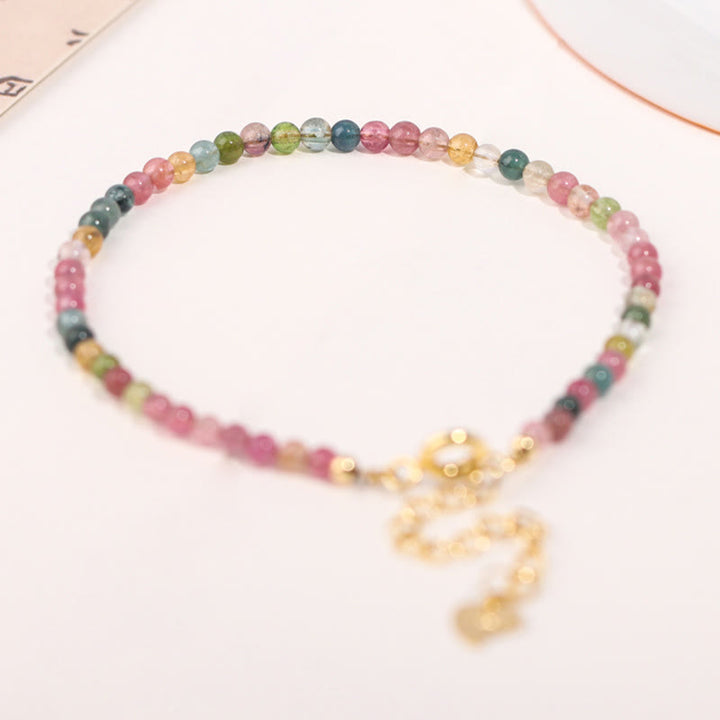 Buddha Stones 2 mm Wielokolorowy Turmalin Ultra-cienkie Koraliki 14k Złota Miedź Bransoletka Mądrości