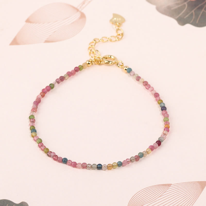 Buddha Stones 2 mm Wielokolorowy Turmalin Ultra-cienkie Koraliki 14k Złota Miedź Bransoletka Mądrości