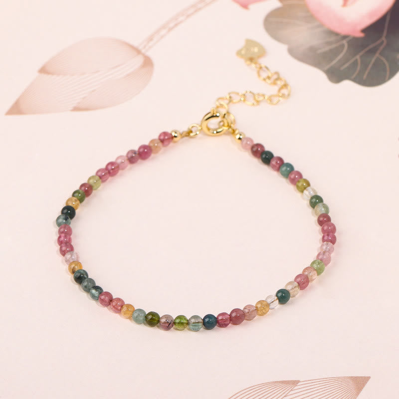 Buddha Stones 2 mm Wielokolorowy Turmalin Ultra-cienkie Koraliki 14k Złota Miedź Bransoletka Mądrości