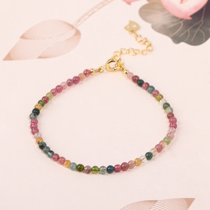 Buddha Stones 2 mm Wielokolorowy Turmalin Ultra-cienkie Koraliki 14k Złota Miedź Bransoletka Mądrości