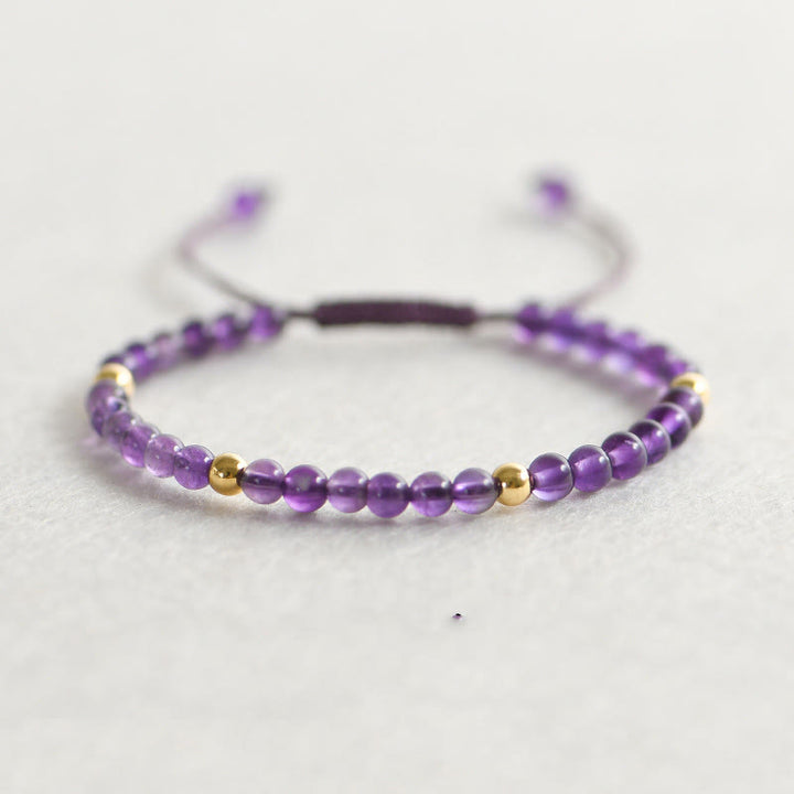 Buddha Stones 4mm Ręcznie Robione Naturalne Ametysty 14k Złocone Miedziane Koraliki Pleciony Sznurek Łagodzi Stres Bransoletka