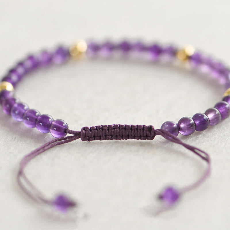 Buddha Stones 4mm Ręcznie Robione Naturalne Ametysty 14k Złocone Miedziane Koraliki Pleciony Sznurek Łagodzi Stres Bransoletka