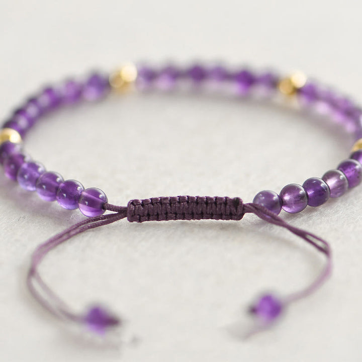 Buddha Stones 4mm Ręcznie Robione Naturalne Ametysty 14k Złocone Miedziane Koraliki Pleciony Sznurek Łagodzi Stres Bransoletka