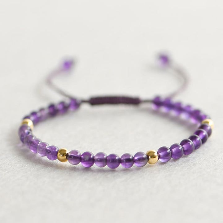 Buddha Stones 4mm Ręcznie Robione Naturalne Ametysty 14k Złocone Miedziane Koraliki Pleciony Sznurek Łagodzi Stres Bransoletka