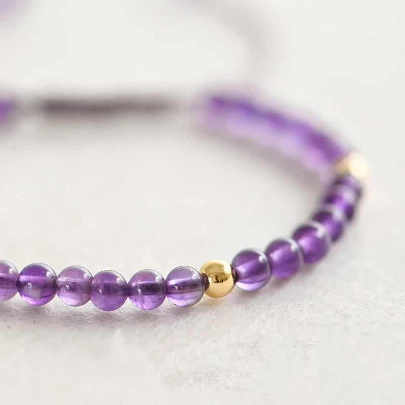 Buddha Stones 4mm Ręcznie Robione Naturalne Ametysty 14k Złocone Miedziane Koraliki Pleciony Sznurek Łagodzi Stres Bransoletka