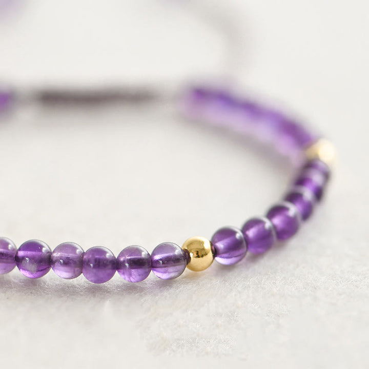 Buddha Stones 4mm Ręcznie Robione Naturalne Ametysty 14k Złocone Miedziane Koraliki Pleciony Sznurek Łagodzi Stres Bransoletka