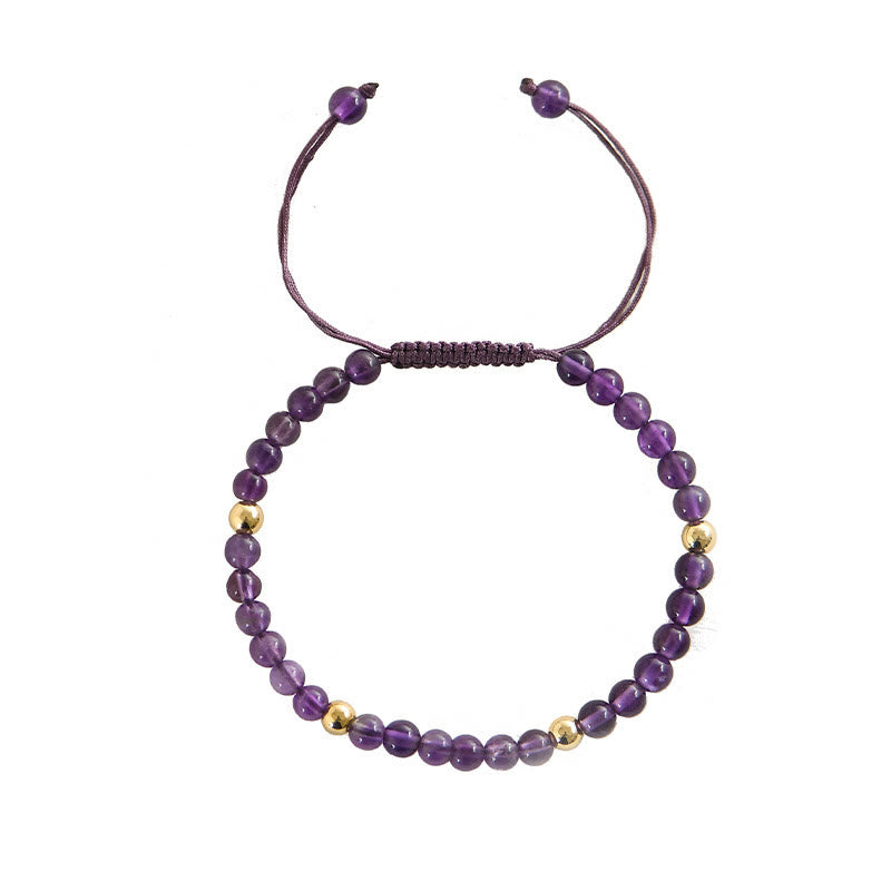 Buddha Stones 4mm Ręcznie Robione Naturalne Ametysty 14k Złocone Miedziane Koraliki Pleciony Sznurek Łagodzi Stres Bransoletka