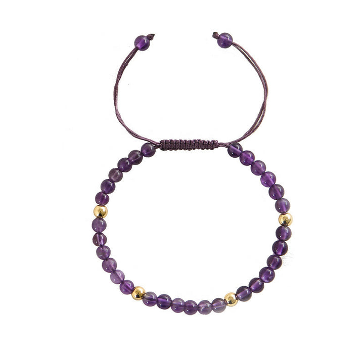 Buddha Stones 4mm Ręcznie Robione Naturalne Ametysty 14k Złocone Miedziane Koraliki Pleciony Sznurek Łagodzi Stres Bransoletka