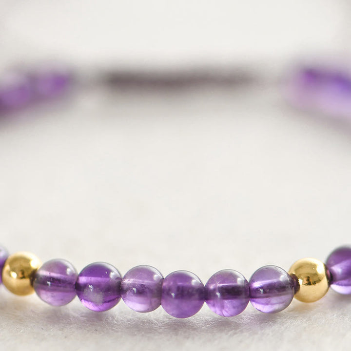 Buddha Stones 4mm Ręcznie Robione Naturalne Ametysty 14k Złocone Miedziane Koraliki Pleciony Sznurek Łagodzi Stres Bransoletka