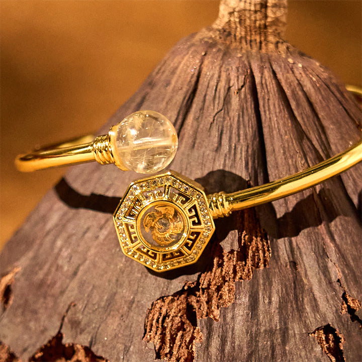 Buddha Stones Rutilated Quartz Miedź Mosiądz Obrotowy Wiatrak Feng Sheng Shui Qi Odwaga Bransoletka Bangle