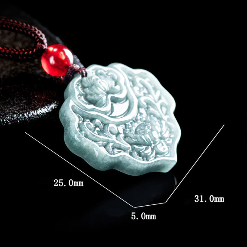 Buddha Stones Wzór Lotosu Rzeźbiony Jadeit Obfitość Dobrobyt Naszyjnik Wisiorek Lina