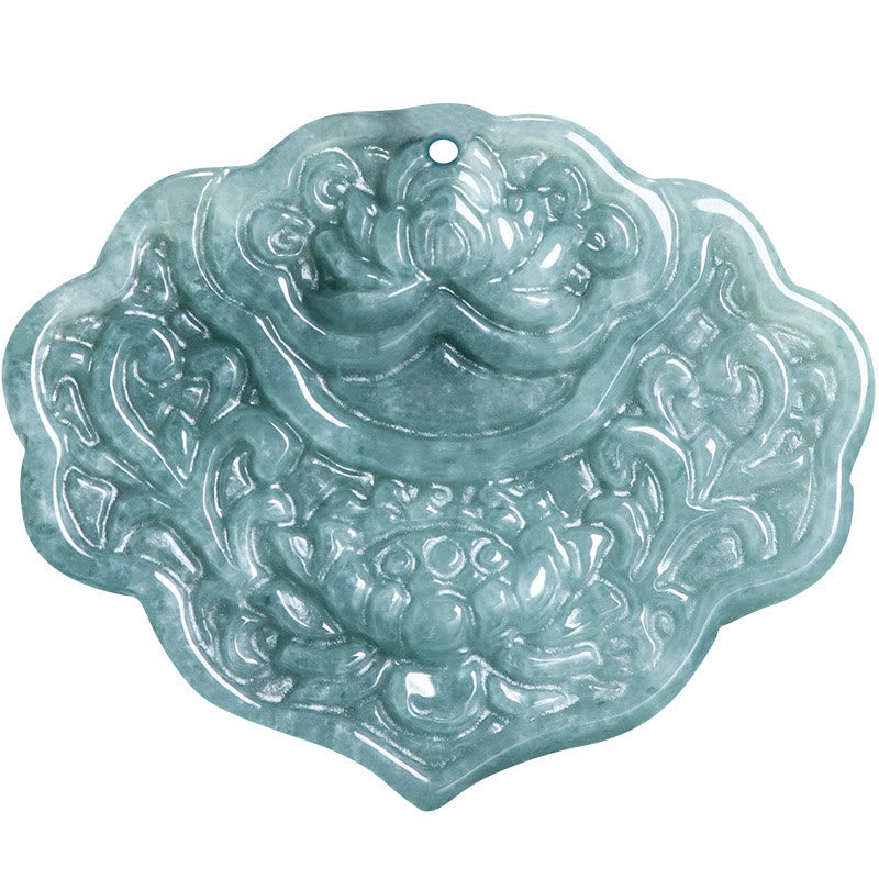 Buddha Stones Wzór Lotosu Rzeźbiony Jadeit Obfitość Dobrobyt Naszyjnik Wisiorek Lina