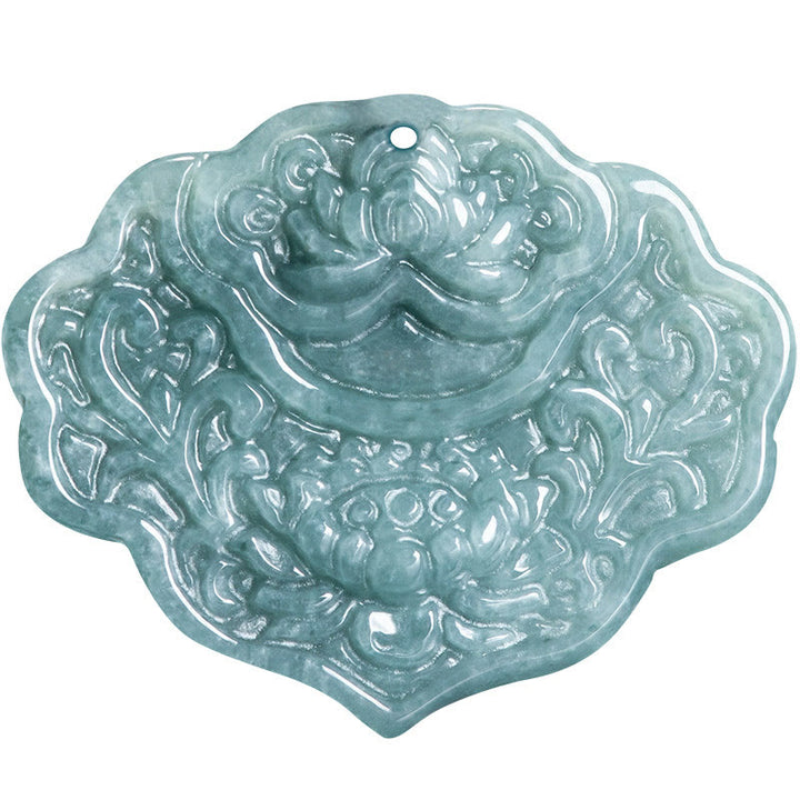 Buddha Stones Wzór Lotosu Rzeźbiony Jadeit Obfitość Dobrobyt Naszyjnik Wisiorek Lina