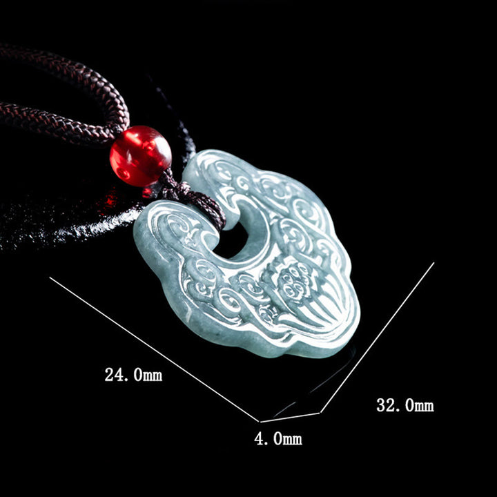 Buddha Stones Lotos Rzeźbiony Jade Ruyi Obfitość Dobrobyt Obfitość Naszyjnik Wisiorek