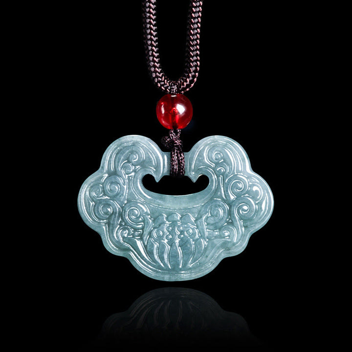 Buddha Stones Lotos Rzeźbiony Jade Ruyi Obfitość Dobrobyt Obfitość Naszyjnik Wisiorek