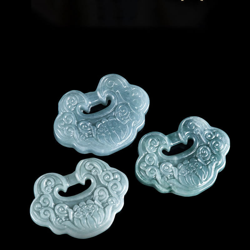 Buddha Stones Lotos Rzeźbiony Jade Ruyi Obfitość Dobrobyt Obfitość Naszyjnik Wisiorek