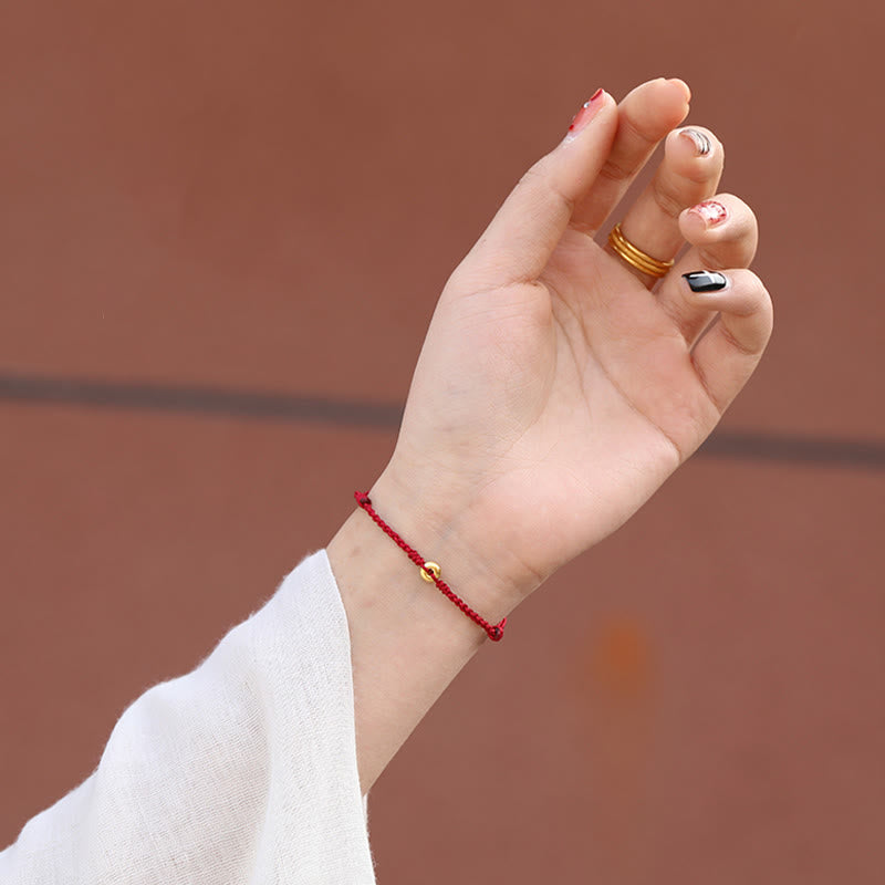 Buddha Stones 999 Złota Mała Klamra Pokoju Czerwona Sznurkowa Ochrona Szczęścia Bransoletka Pleciona Bransoletka na Nogę - image 4