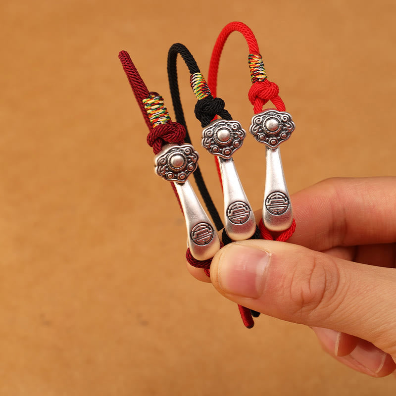 Buddha Stones 999 srebro próby 925 Ruyi Stick String Protection Bransoletka pleciona