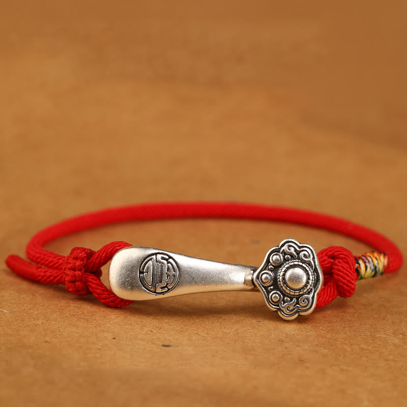 Buddha Stones 999 srebro próby 925 Ruyi Stick String Protection Bransoletka pleciona - Czerwona lina - 19-21 cm - image 7
