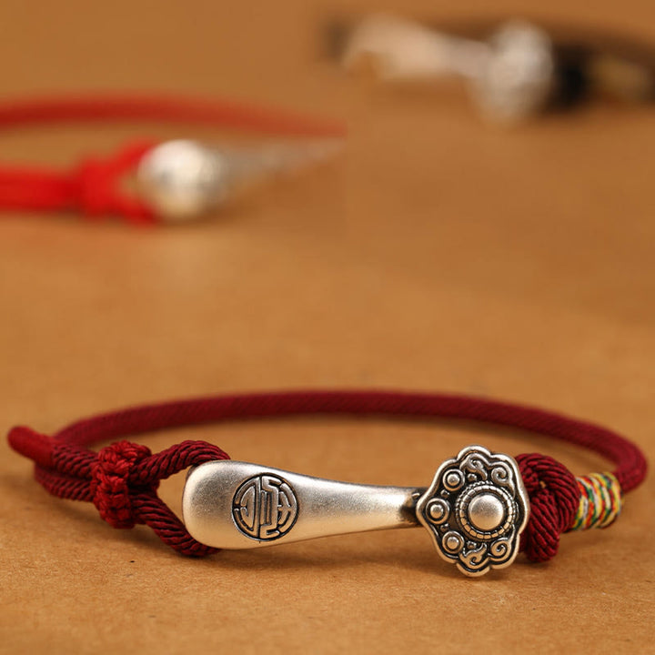 Buddha Stones 999 srebro próby 925 Ruyi Stick String Protection Bransoletka pleciona