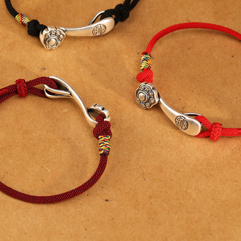 Buddha Stones 999 srebro próby 925 Ruyi Stick String Protection Bransoletka pleciona