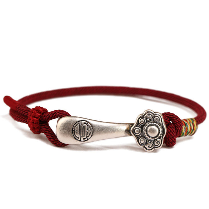 Buddha Stones 999 srebro próby 925 Ruyi Stick String Protection Bransoletka pleciona