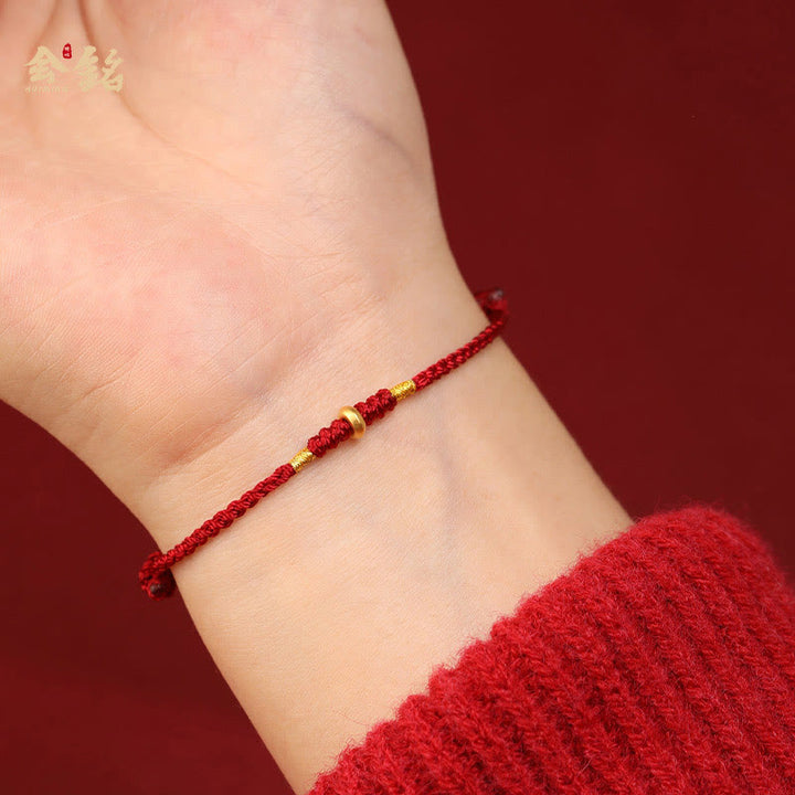 Buddha Stones 999 Złote Małe Koraliki Szczęścia Ochrona Sznurka Szczęścia Bransoletka Pleciona Bransoletka na Nogę - image 3