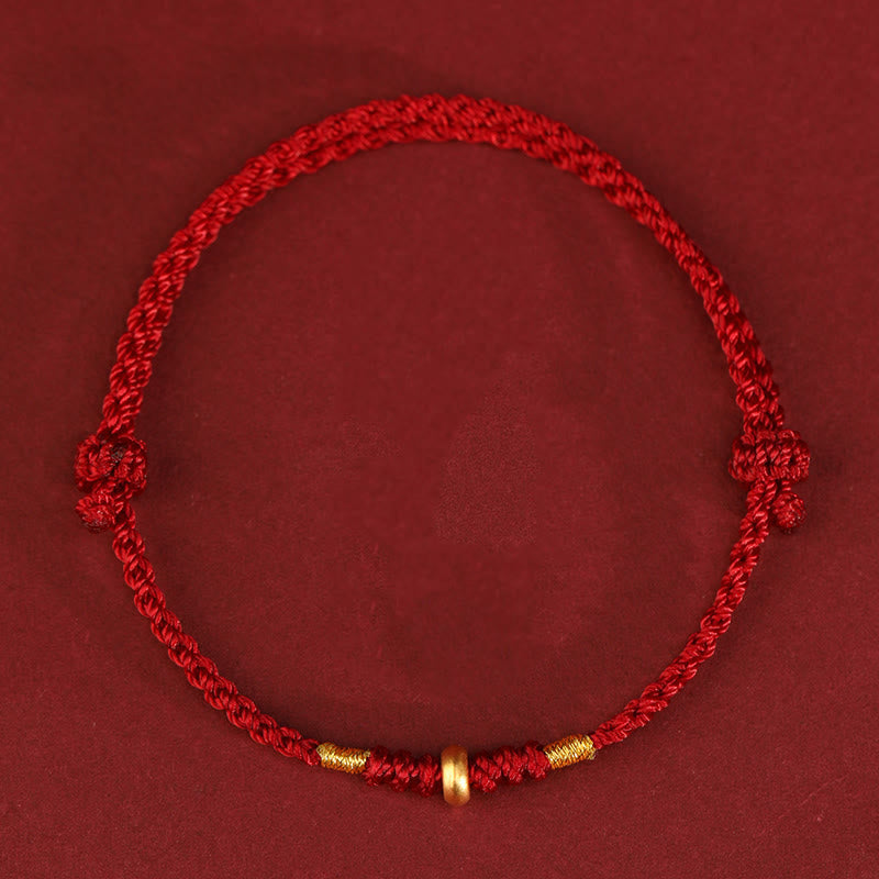Buddha Stones 999 Złote Małe Koraliki Szczęścia Ochrona Sznurka Szczęścia Bransoletka Pleciona Bransoletka na Nogę - Złota bransoletka na kostkę 999 (obwód 19-23 cm) - Ciemnoczerwona lina - image 1