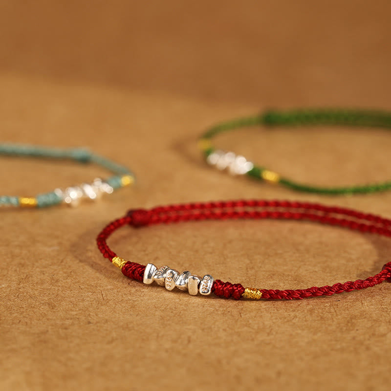 Buddha Stones 925 Srebro Sterlingowe Sznurek Ochrona Szczęścia Ultracienka Bransoletka Pleciona Bransoletka na Nogę - image 16