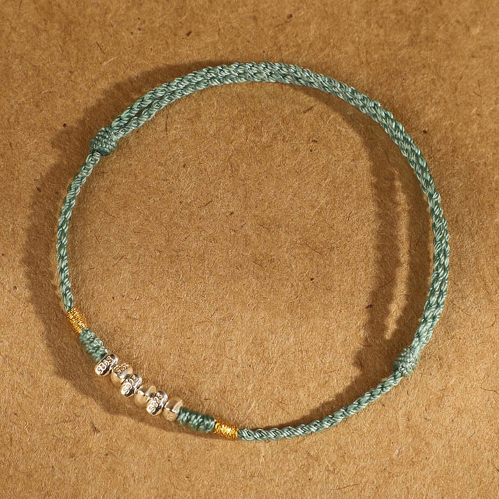 Buddha Stones 925 Srebro Sterlingowe Sznurek Ochrona Szczęścia Ultracienka Bransoletka Pleciona Bransoletka na Nogę - Lina ze srebra próby 925 w kolorze jasnozielonym - Bransoletka na kostkę (obwód 19-23 cm) - image 13