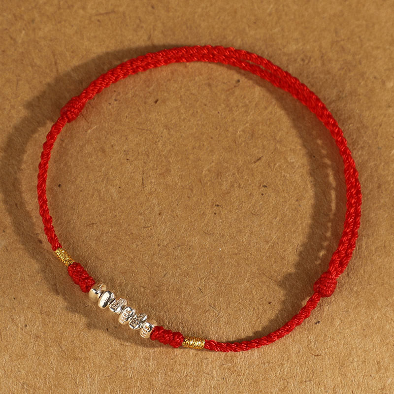 Buddha Stones 925 Srebro Sterlingowe Sznurek Ochrona Szczęścia Ultracienka Bransoletka Pleciona Bransoletka na Nogę - image 12