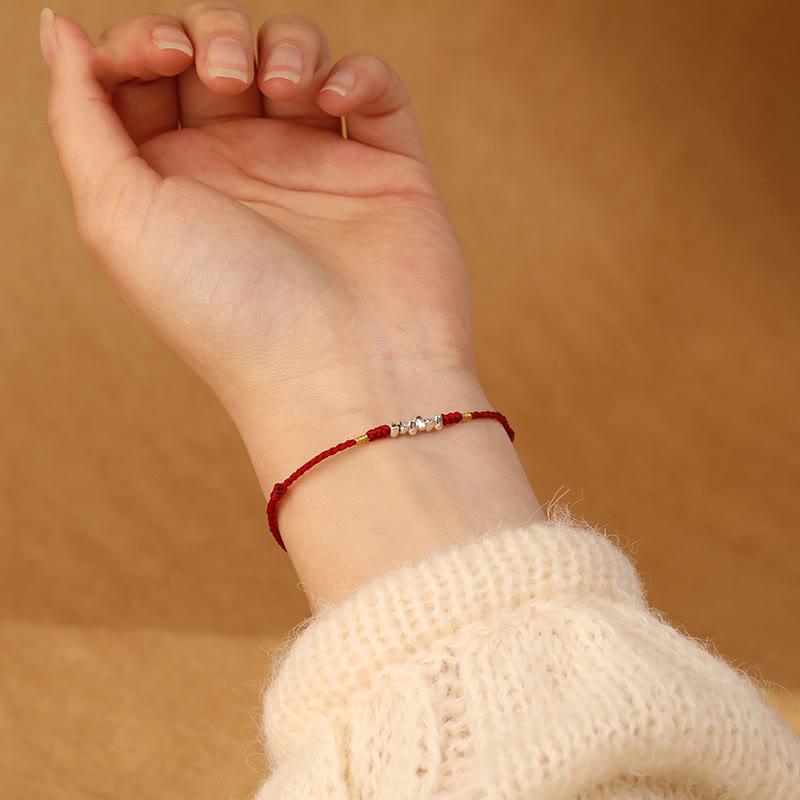 Buddha Stones 925 Srebro Sterlingowe Sznurek Ochrona Szczęścia Ultracienka Bransoletka Pleciona Bransoletka na Nogę - image 4