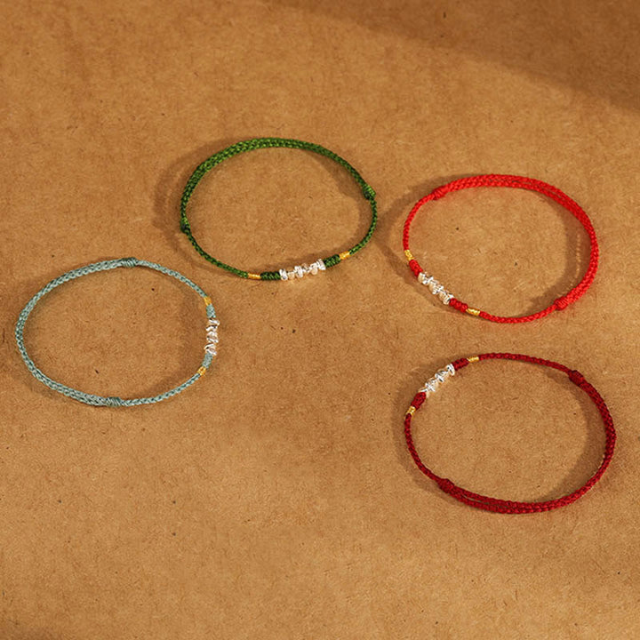 Buddha Stones 925 Srebro Sterlingowe Sznurek Ochrona Szczęścia Ultracienka Bransoletka Pleciona Bransoletka na Nogę - image 17