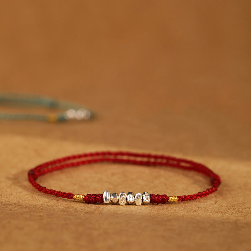 Buddha Stones 925 Srebro Sterlingowe Sznurek Ochrona Szczęścia Ultracienka Bransoletka Pleciona Bransoletka na Nogę - image 0