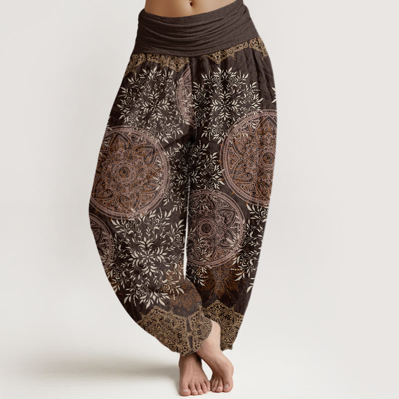 Spodnie haremowe damskie z elastyczną talią i bawełnianą lamówką w kształcie Buddha Stones z motywem mandali - SaddleBrown - US22, UK/AU26, EU54 (6XL) - image 4
