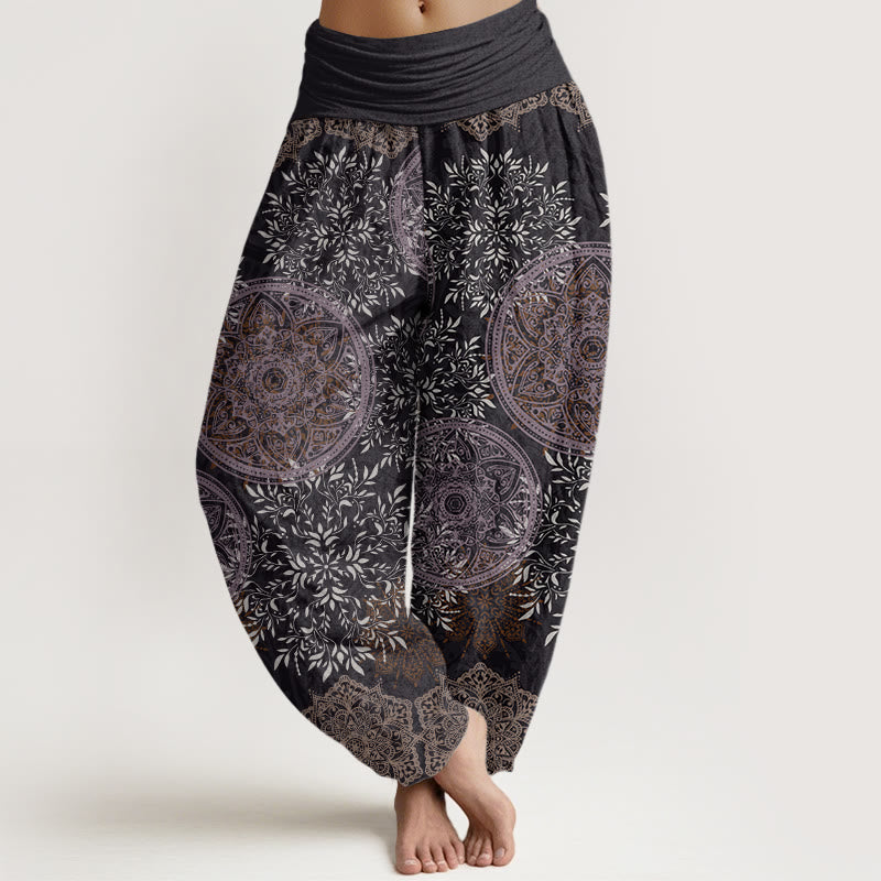 Spodnie haremowe damskie z elastyczną talią i bawełnianą lamówką w kształcie Buddha Stones z motywem mandali - DimGray - US22, UK/AU26, EU54 (6XL) - image 7