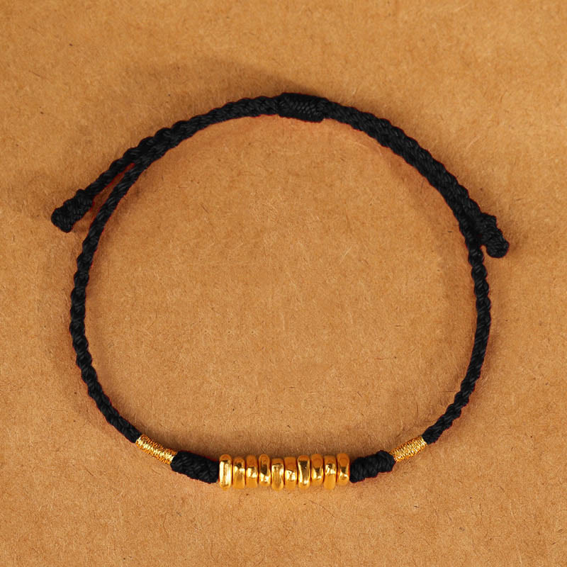 Buddha Stones 999 Złote Małe Kawałki Sznurek Ochrona Szczęścia Ultracienka Bransoletka Pleciona