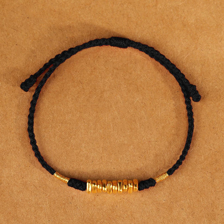 Buddha Stones 999 Złote Małe Kawałki Sznurek Ochrona Szczęścia Ultracienka Bransoletka Pleciona