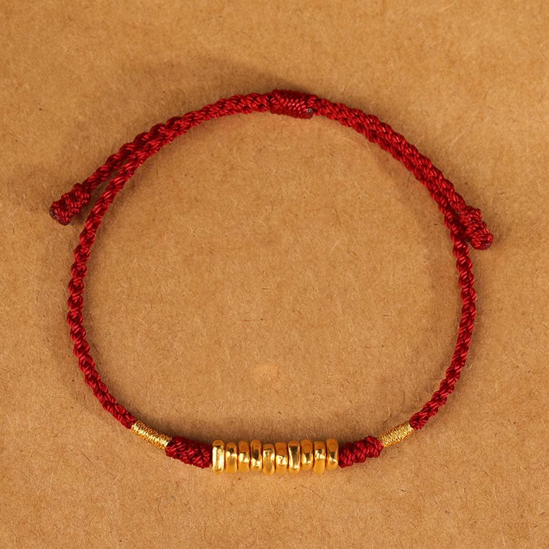 Buddha Stones 999 Złote Małe Kawałki Sznurek Ochrona Szczęścia Ultracienka Bransoletka Pleciona - image 1
