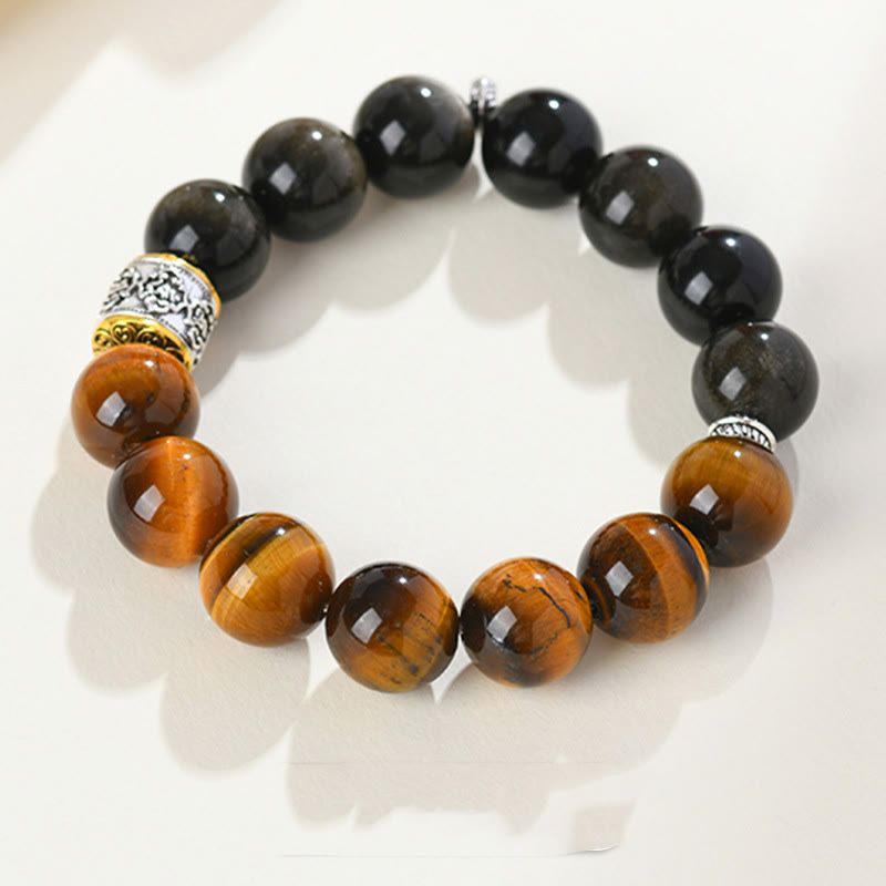 Bransoletka z Buddha Stones Tygrysie Oko Złoty Połysk Obsydian Om Mani Padme Hum