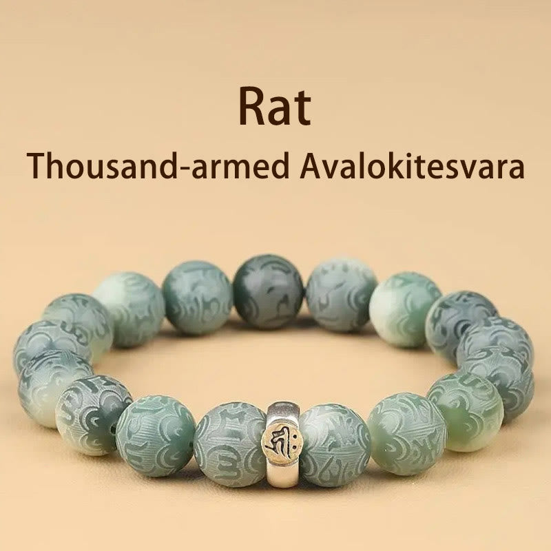 Buddha Stones Chiński zodiak Natal Budda Bodhi Nasiona Om Mani Padme Hum Grawerowana bransoletka mądrości