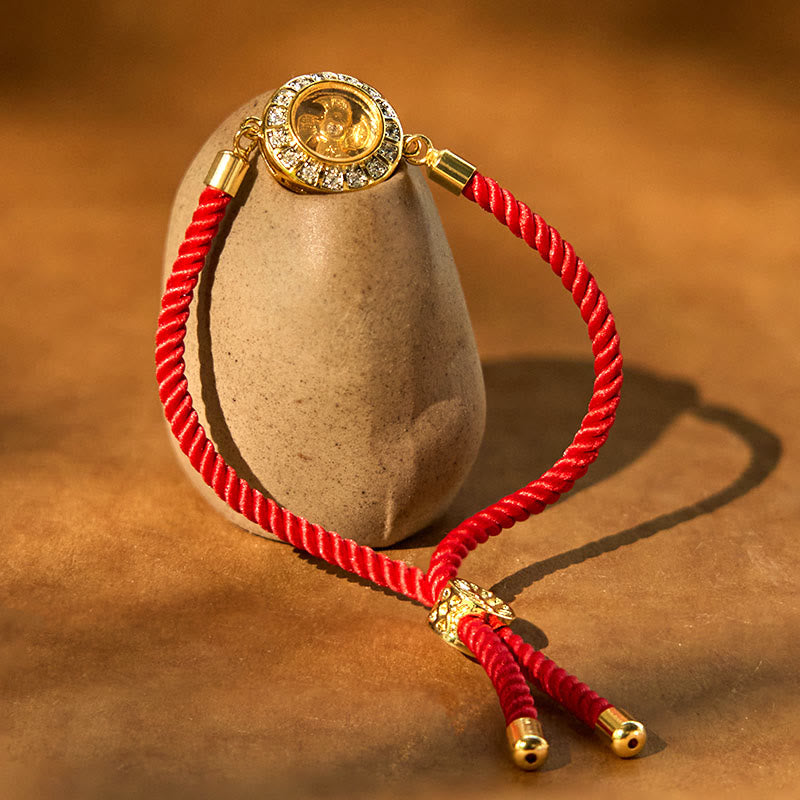 Buddha Stones Mosiądz Feng Sheng Shui Qi Obrotowy Wiatrak Czerwony Sznurek Wiara Pleciona Bransoletka
