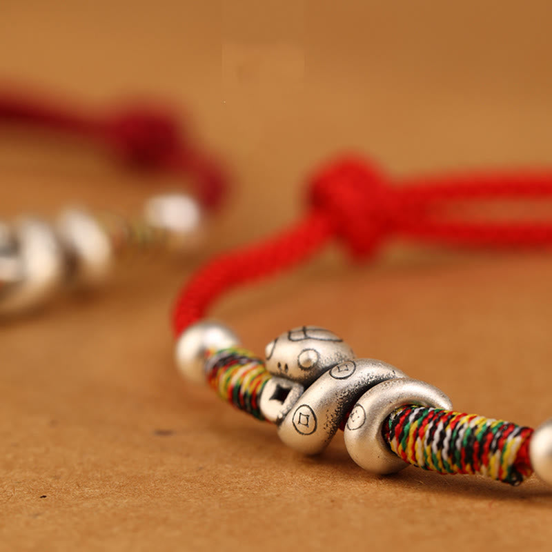 Buddha Stones Czerwony Sznur 999 Srebro Sterling Bransoletka na Kostkę Rok Węża